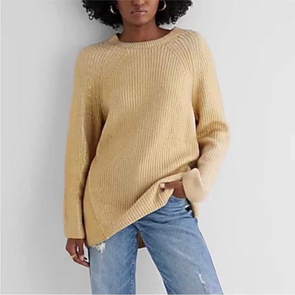 Express Gold Foil Crew Neck Tunic Sweater NEW